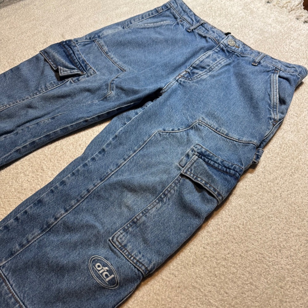 BoohooMAN MAN Skate OFCL Cargo Jeans Men's 32 Baggy Blue Y2K Style Denim